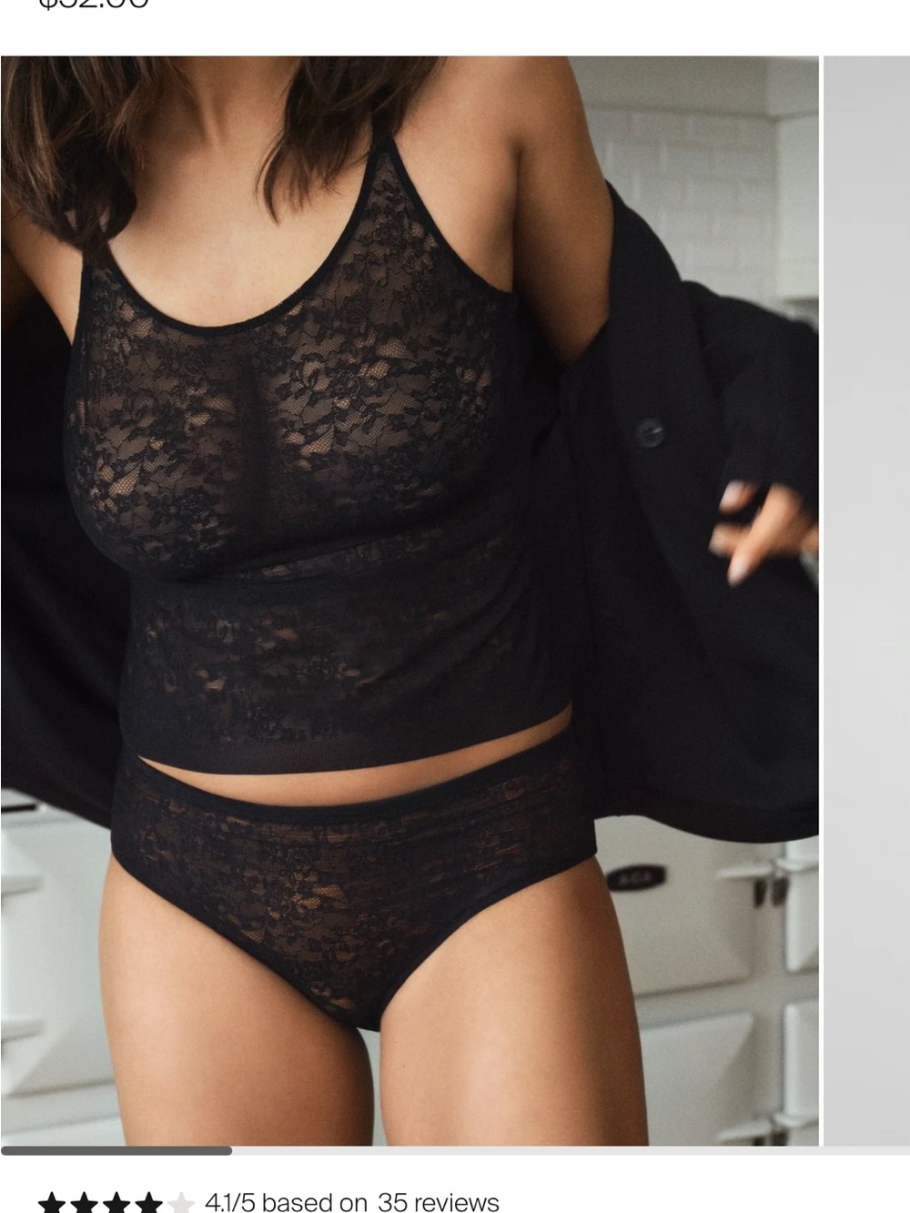 Lace Tank Cami and Bikini Set - Black